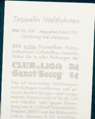 Sammelbild Zeppelin Weltfahrten Nr. 219 Aegypten-Fahrt 1931 Landung bei Almaza