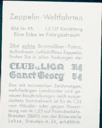 Sammelbild Zeppelin Weltfahrten Nr. 95 LZ 127 Einrichtung, Eine Ecke im Fahrgastraum