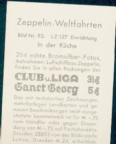 Sammelbild Zeppelin Weltfahrten Nr. 93 LZ 127 Einrichtung, In der Küche