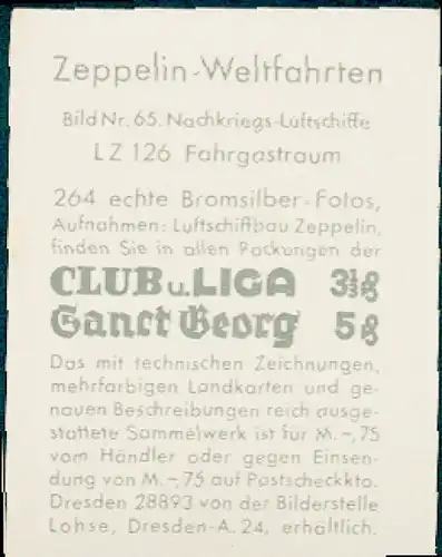 Sammelbild Zeppelin Weltfahrten Nr. 65 Nachkriegs-Luftschiffe LZ 126, Fahrgastraum