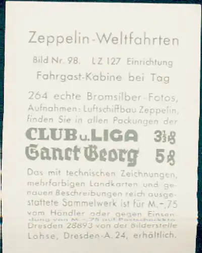 Sammelbild Zeppelin Weltfahrten Nr. 98 LZ 127 Einrichtung, Fahrgast-Kabine bei Tag