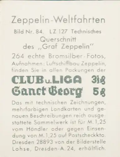 Sammelbild Zeppelin Weltfahrten Nr. 84 LZ 127 Technisches, Querschnitt des "Graf Zeppelin"