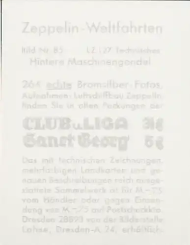 Sammelbild Zeppelin Weltfahrten Nr. 85 LZ 127 Technisches, Hintere Maschinengondel