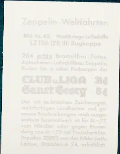 Sammelbild Zeppelin Weltfahrten Nr. 62 Nachkriegs-Luftschiffe, LZ 126 (ZR III), Bugkappe