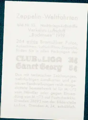 Sammelbild Zeppelin Weltfahrten Nr. 53 Nachkriegs-Luftschiffe, Verkehrs-Luftschiff "Bodensee" 1919