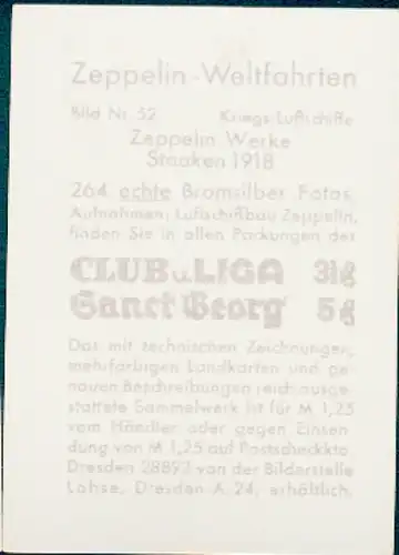 Sammelbild Zeppelin Weltfahrten Nr. 52 Kriegs-Luftschiffe, Zeppelin-Werke Staaken 1918