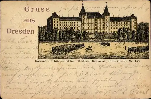 Litho Dresden Neustadt, Kaserne des Königl. Sächs. Schützen Regiment Prinz Georg Nr. 108