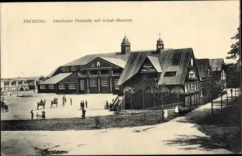 Ak Freiberg in Sachsen, Städtische Festhalle mit Schul-Museum