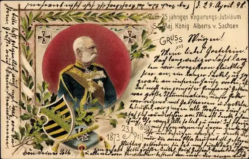 Wappen Ak König Albert von Sachsen, 25 jähriges Regierungsjubiläum
