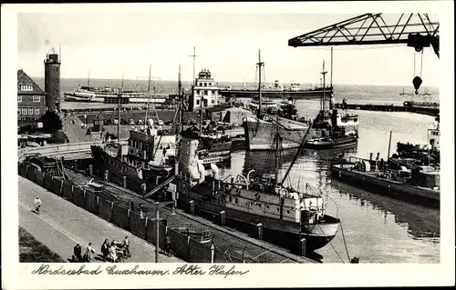 Ak Nordseebad Cuxhaven, Alter Hafen, Dampfer, Leuchtturm