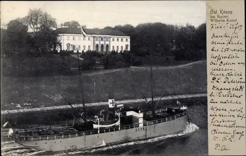 Ak Altenholz, Gut Knoop am Kaiser Wilhelm Kanal, Dampfer Octa