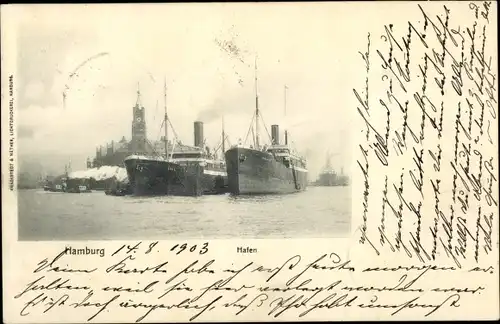 Ak Hamburg, Dampfer im Hafen