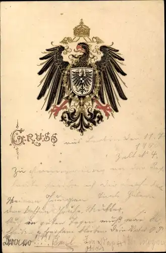 Präge Litho Deutscher Reichsadler, Kaiserkrone, Wappen