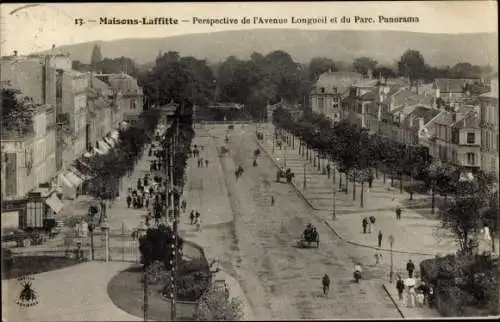 Ak Maisons Laffitte Yvelines, Perspective de l'Avenue Longueil et du Parc, Panorama