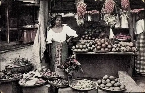 Ak Colombo Ceylon Sri Lanka, Fruit-boutique, Obst-Händlerin