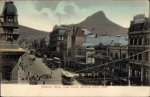 Ak Cape Town Kapstadt Südafrika, Adderley Street, showing Lions Head