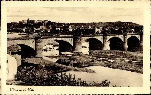 Ak Pirna an der Elbe, Blick auf den Ort, Stadtbrücke