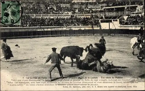 Ak La Corrida de Toros, Premier tercio ou premiere phase de la Corrida, Stierkampf, Une chute