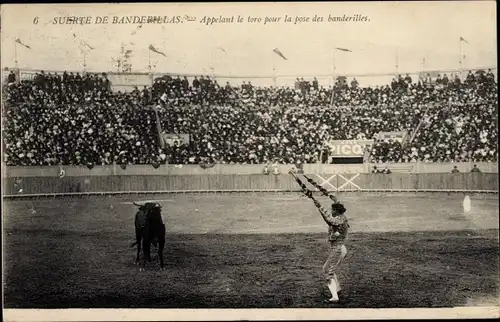 Ak Suerte de Banderillas, Appelant le toro pour la pose des banderillas