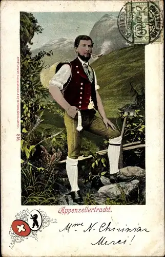 Ak Appenzellertracht, Mann mit Pfeife in schweizerischer Tracht