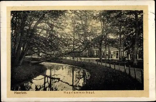 Ak Haarlem Nordholland Niederlande, Haarlemmerhout, Partie am Wasser