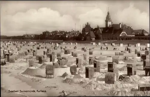 Ak Świnoujście Swinemünde Pommern, Kurhaus, Strand