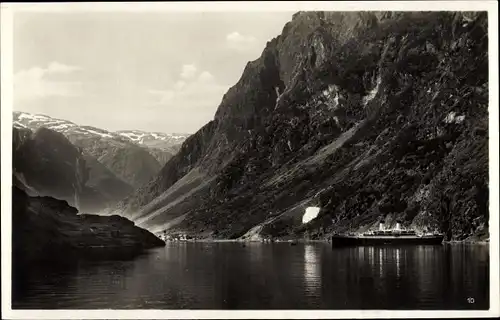 Ak Gudvangen Norwegen, Panorama, Dampfer