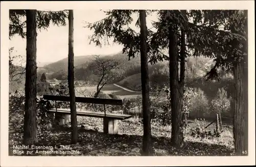 Ak Eisenberg in Thüringen, Mühltal, Blick zur Amtsschreiber-Mühle, Ruhebank