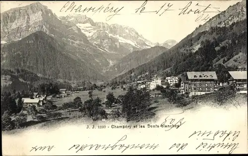 Ak Champéry Kanton Wallis, Panorama et les Dents Blanches