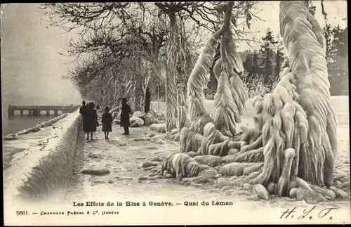 Ak Genève Genf Schweiz, Les Effets de la Bise, Quai du Leman
