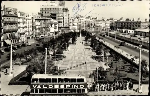 Ak Cádiz Andalusien, Avenue de Ramón de Carranza, Straßenbahn