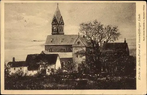 Ak Forst Aachen, Kirche mit tausendjähriger Linde