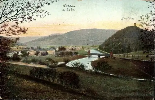 Ak Nassau an der Lahn, Blick zum Burgberg, Panorama