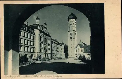 Ak Ursberg in Schwaben, Mutterhaus, Blick durch den Torbogen