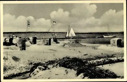 Ak Ostseebad Scharbeutz in Holstein, Strand, Strandkörbe, Segelboot