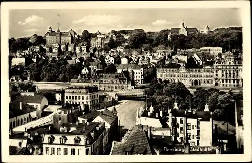 Ak Flensburg in Schleswig Holstein, Stadtmitte, Panorama