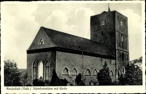 Ak Marienhafe in Ostfriesland, Störtebeckerturm mit Kirche