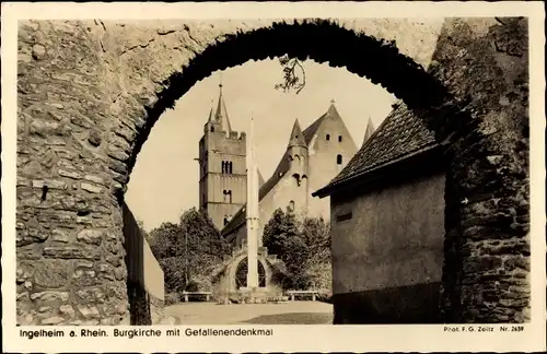 Ak Ingelheim am Rhein, Burgkirche mit Gefallenendenkmal