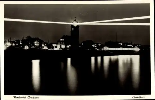 Ak Nordseebad Cuxhaven, Leuchtturm, Nacht