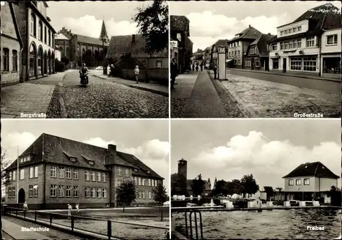 Ak Rotenburg an der Wümme, Bergstraße, Großestraße, Freibad, Stadtschule