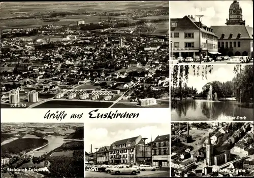 Ak Euskirchen Nordrhein Westfalen, Rathaus, Schillerpark, Herz Jesu Kirche, Steinbach Talsperre