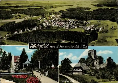 Ak Buchenberg Königsfeld im Schwarzwald Baden, Ruine Waldau, Springbrunnen, Panorama