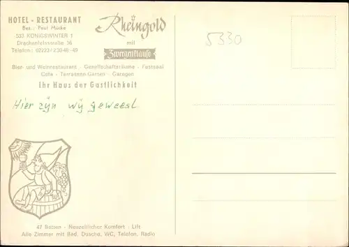 Ak Königswinter am Rhein, Hotel-Restaurant Rheingold