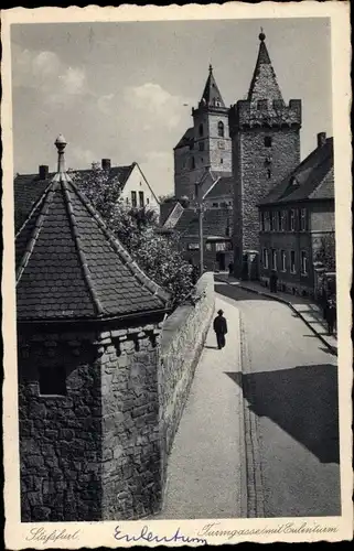 Ak Staßfurt im Salzlandkreis, Turmgasse mit Eulenturm