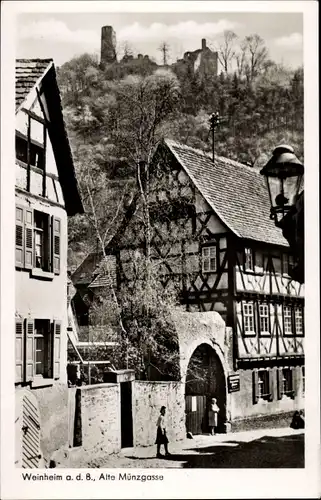 Ak Weinheim an der Bergstraße Baden, alte Münzgasse