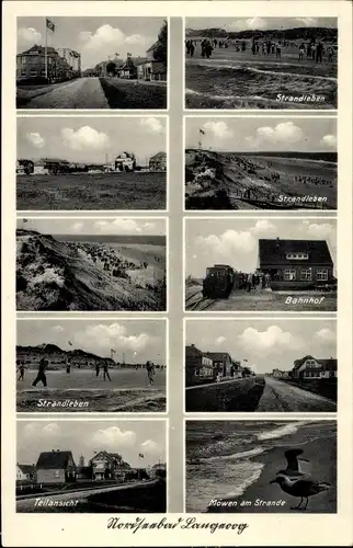 Ak Nordseebad Langeoog Ostfriesland, Strandleben, Bahnhof, Möwen am Strand