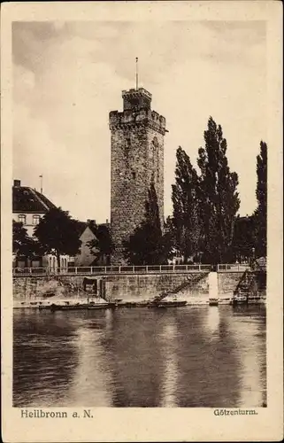 Ak Heilbronn in Baden Württemberg, Blick vom Wasser auf den Götzenturm