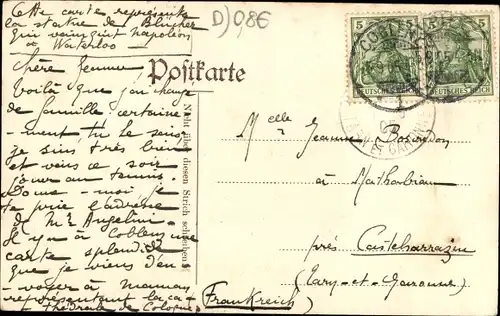 Ak Caub Kaub am Rhein, Blücher-Denkmal