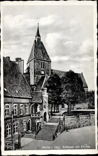 Ak Mölln im Herzogtum Lauenburg, Rathaus mit Kirche