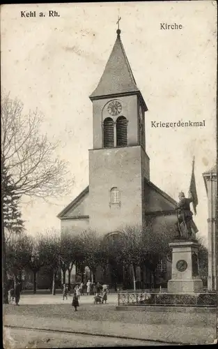 Ak Kehl am Rhein, Kirche und Kriegerdenkmal